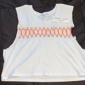 LF White and Neon Orange Bungee Top
